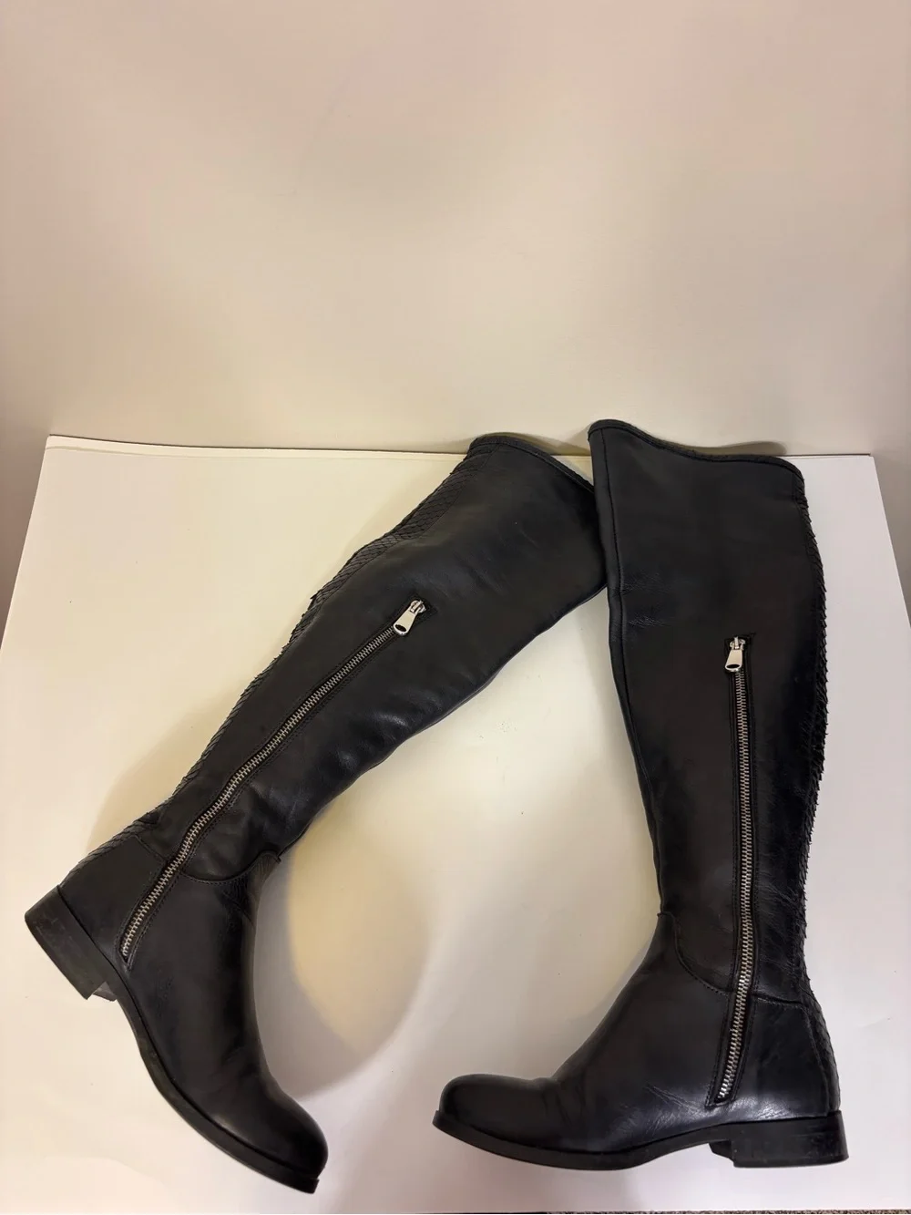 Ron White Women's Over-the-Knee Black Leather Riding Boots with Snakeskin Back 7